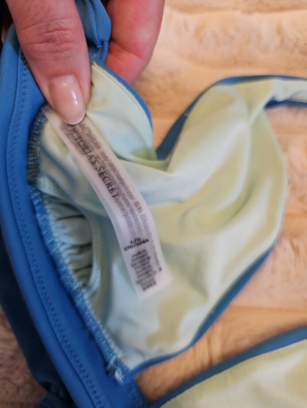 Victoria's Secret Light Blue Triangle Bikini Top with Pink Logo Print - Picture 5 of 5